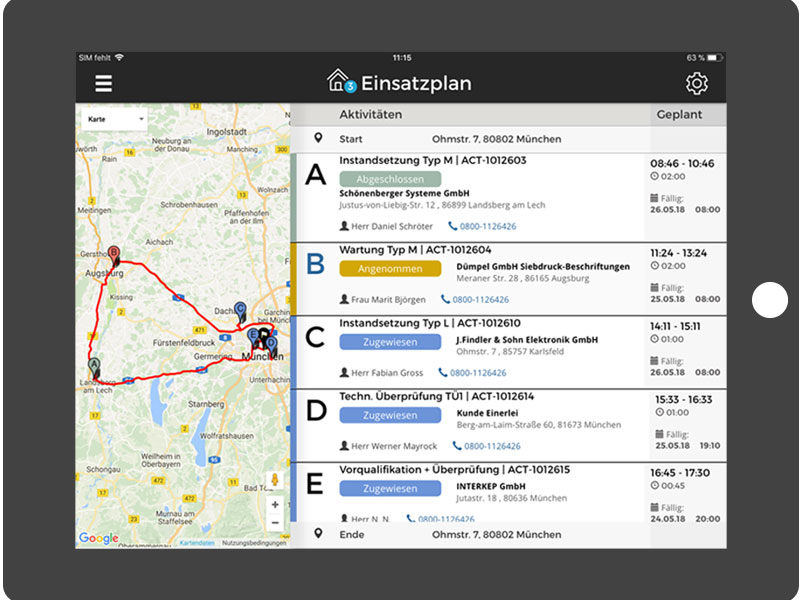 Mobile Field App zur Einsatzplanung und Tourenplanung